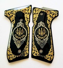 Beretta 92 92FS 96 custom engraved wood grips gold silver Trident Scroll Black picture