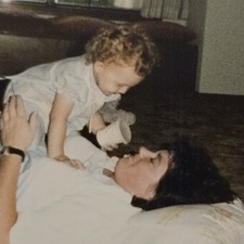 Vintage Photo Snapshot of Mother Playing w/ Young Girl on Living Room Floor picture