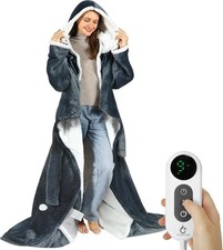 Cozy Wearable Heated Blanket with Foot Pockets, Sleeves & Hood - 50
