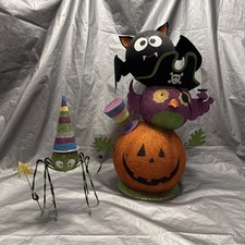 PIER 1 One VTG HALLOWEEN STACK PUMPKIN OWL PIRATE BAT SPIDER Glitter RARE READ picture