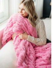 Minky Couture Pink Hugs Designer Blanket Luxury Plush Throw ADULT Size 50