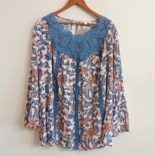 Weekend Suzanne Betro Boho Top Blouse Blue Pink Floral Womens XL picture