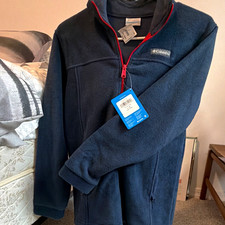 Columbia Men's Full Zip Fleece Jacket Blue/Red Stand-Up Collar Size L picture