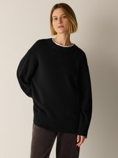 Eileen Fisher Cotton & Recycled Cashmere Crew Neck Long Top, BLACK NEW WT picture