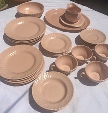 Vtg USA 40s FRANCISCAN CORONADO Coral Pink 28 Dishes Tea Dinnerware Art Deco Set picture