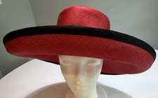 VTG Marzi Firenze Newman Marcus Red Straw Wide Brim Derby Hat Italy Carriage M picture