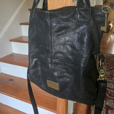 Fossil Long Live Vintage 1954 Tote Bag Satchel - Black Leather Carryall Purse  picture