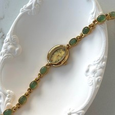 Sku0446 Vintage Gold and Green Gemstones Women Bracelet Quartz Watch + gift bag picture