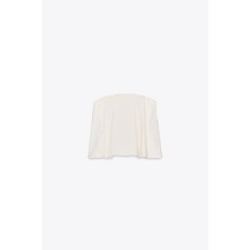 NWT Zara White Strapless Flowy Top M Pleated Front Flared Hem picture