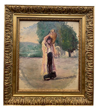 Antique Oil on Board Woman Carrying a Jar on Her Shoulder Impressionist Style picture