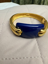 Vintage Givenchy New York 1976 Signed Navy Enamel Hinged Cuff Bracelet picture