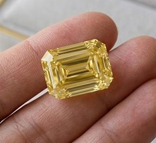 Huge 5 CT Emerald Cut, Fancy Yellow Color VVS1 Diamond 9x11 MM Gemstone + Gift picture