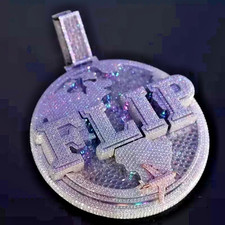 4Ct Round Cut Moissanite Men's Disk Letter Name Pendant 14K White Gold Plated picture