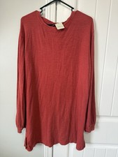 We The Free People Tunic Top Medium Red Crew Neck Long Sleeve Cotton Henley W picture