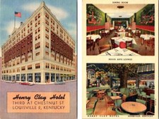 2~ca1940's Postcards Louisville, KY Kentucky HENRY CLAY HOTEL & RESTAURANT & BAR picture