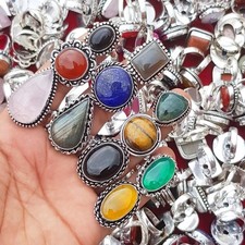 300 Pcs Wholesale Lot Assorted natural Gemstone Oxidized Ring US Size 5-11 SS002 picture