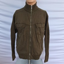 Columbia Sportswear Mens Medium Olive Green Full Zip Hybrid Knit Jacket Patch picture