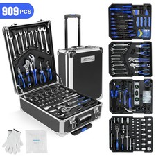 Silver 909PCS Mechanics Tool Kit Socket Wrenches With Rolling Trolley Case picture