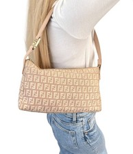 FENDI Vintage Logo Zucchino Monogram Shoulder Bag Pochette Beige Pink 902037 picture