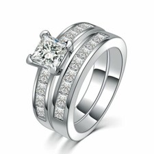 Stunning Princess Cut CZ Stainless Steel Wedding Ring Band Set Women's Size 6-10 picture