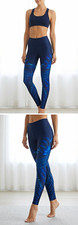 ALO Yoga Navy Blue Airbrush Leggings Blue Feather Print Women's M picture