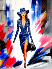 Original Acrylic Painting on canvas. A Woman on a City street Signed  19*15 in picture