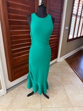 Milly Green Crew neck knit ruched midi dress SZ L Excellent preowned picture