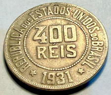 1931 Brazil Brasil 400 Reis Coin VF Condition picture