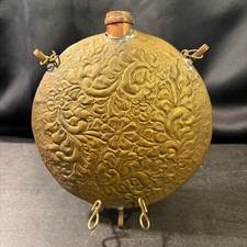 Antique Ottoman Turkish Moroccan Brass Repousse Canteen Hand Chased Floral Flask picture