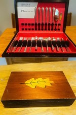 Vtg Holmes & Edwards Spring Garden Floral Silverware Set Wood Chest MCM Art Deco picture