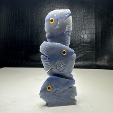 Natural Crystal Mineral Specimen. Blue Dongling jade. Hand-carved FISH.Gift.BU picture