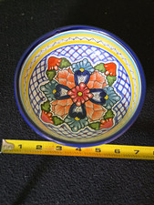 Talavera Hernandez Puebla Mexico Footed Bowl HandPainted FloralCross Art Pottery picture