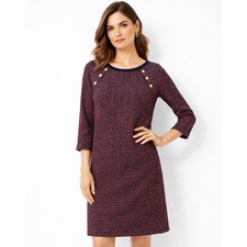 Talbots Petite Tweed Knit Shift Dress Gold Shoulder Buttons Size PL NWT picture