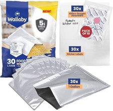 30ct 1-Gallon Mylar Bags w/ 400cc Oxygen Absorbers 10 Mil Food Storage - Silver picture