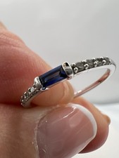 Baguette Sapphire Stackable Lab Created In 10K White Gold Size 6.5 picture