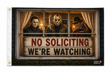 Funny No Soliciting Flag 3x5 Halloween We're Watching Outdoor Porch Flag picture