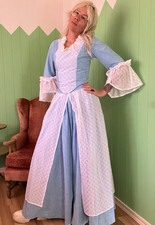 vintage 1970s floor-length prairie skirt & top set blue chambray denim lace sm picture