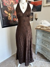 90s Y2k Whimsigoth Brown Slip Dress Size XL Babydoll Floral Witchy Grunge Halter picture