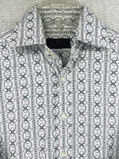 Vintage Etro Shirt Mens M Geometric Tile Stripe 100% Cotton Made in Italy Y2K picture