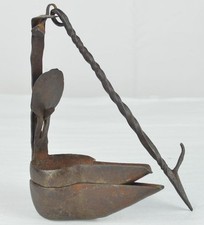 ANTIQUE PRIMITIVE 1800's DOUBLE CRUISE BETTY GREASE WHALE OIL HANGING LAMP picture