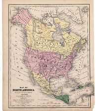1857 NORTH AMERICA Map Stove Pipe Texas - United States - Mexico ORIGINAL picture