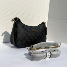 NEW COACH Black Teri Shoulder Bag In signature canvas Black Gold CV548 picture