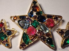 Rare Schreiner 3 Piece Star Brooch and Matchintg Lapel Pins picture
