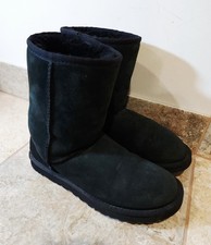 UGG Classic Short Womens Boots Black Suede Sherpa Fur Lined Winter Slip-On 8 EUC picture