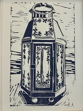 The Watchful Lantern – Framed Linocut Print 7x9 Handmade Rustic Cottage Wall Art picture