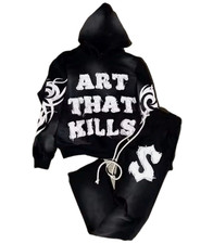Mens Tracksuit Set 2 piece Distressed Long Sleeve Sweatsuit Outfits Joggers picture