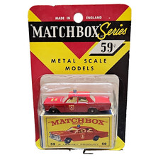 Vintage Matchbox No 59 Ford Galaxie Fire Chief Car Sealed Blister Card Lesney picture