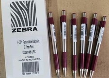 6 Zebra F-301 0.7mm Fine 27130 Red Ink Retractable Ballpoint Pen, Pack of 6 Pens picture