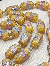 Vintage Venetian Murano Glass Fiorato Wedding Cake Beaded Necklace Yellow 29