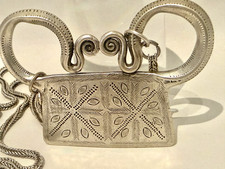 Antique Hmong Silver Soul Lock Large Pendant & Chain 19th century. picture